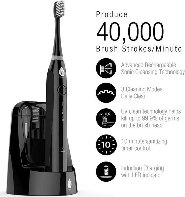 Alt view image 2 of 7 - Pursonic Sonic toothbrush with UV sanitizing function Black