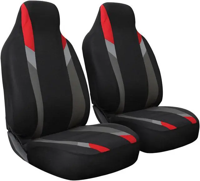 Main image of Car Seat Cover - Bucket Front Seat  Flat Cloth - Red, Gray  Black - 2 Pc