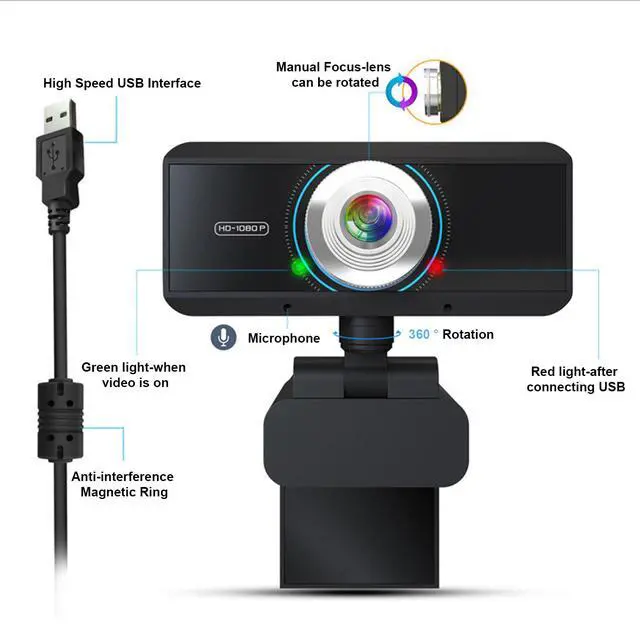 Alt view image 3 of 7 - 1080P Webcam Full HD USB Webcam with Microphone Widescreen Video Calling and Recording Camera Manual Focus 1080P Webcam for Laptop Skype PC Windows 10