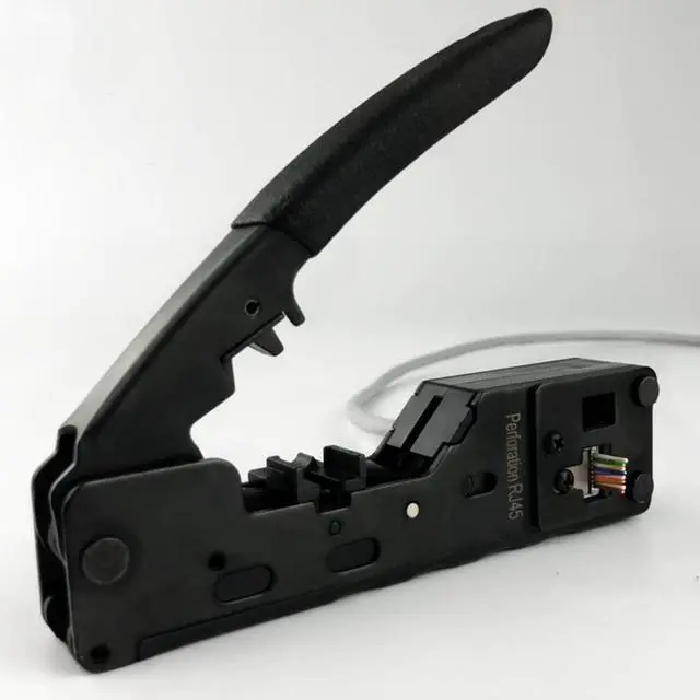 Alt view image 4 of 7 - Yankok [CAT5 CAT6 CAT7 Pass Through Crimper] for EZ-RJ45 and Standard RJ45 RJ12 RJ11 Connectors CAT6a Shielded Modular Plugs (Black Handle. Come with Carry Pouch and Mini Punch Down Tool)