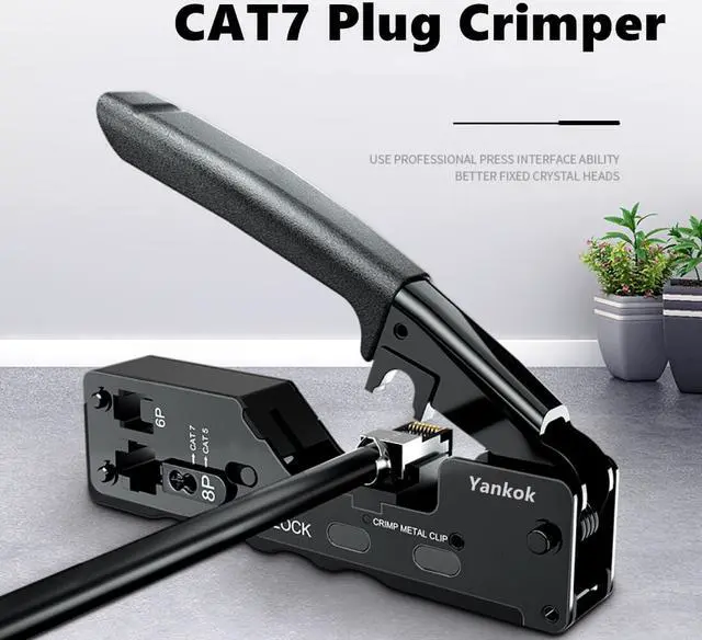 Alt view image 6 of 7 - Yankok [CAT5 CAT6 CAT7 Pass Through Crimper] for EZ-RJ45 and Standard RJ45 RJ12 RJ11 Connectors CAT6a Shielded Modular Plugs (Black Handle. Come with Carry Pouch and Mini Punch Down Tool)
