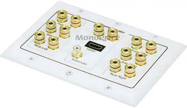 Alt view image 5 of 9 - Monoprice 3-Gang 7.1 Surround Sound Distribution Wall Plate - White - With HDMI, For Home Theater, Speaker Wire And More