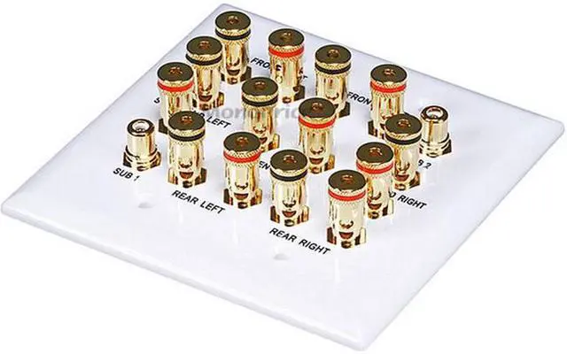Alt view image 5 of 11 - Monoprice 2-Gang 7.2 Surround Sound Distribution Wall Plate | Gold Plated, No Wire Pull-Outs