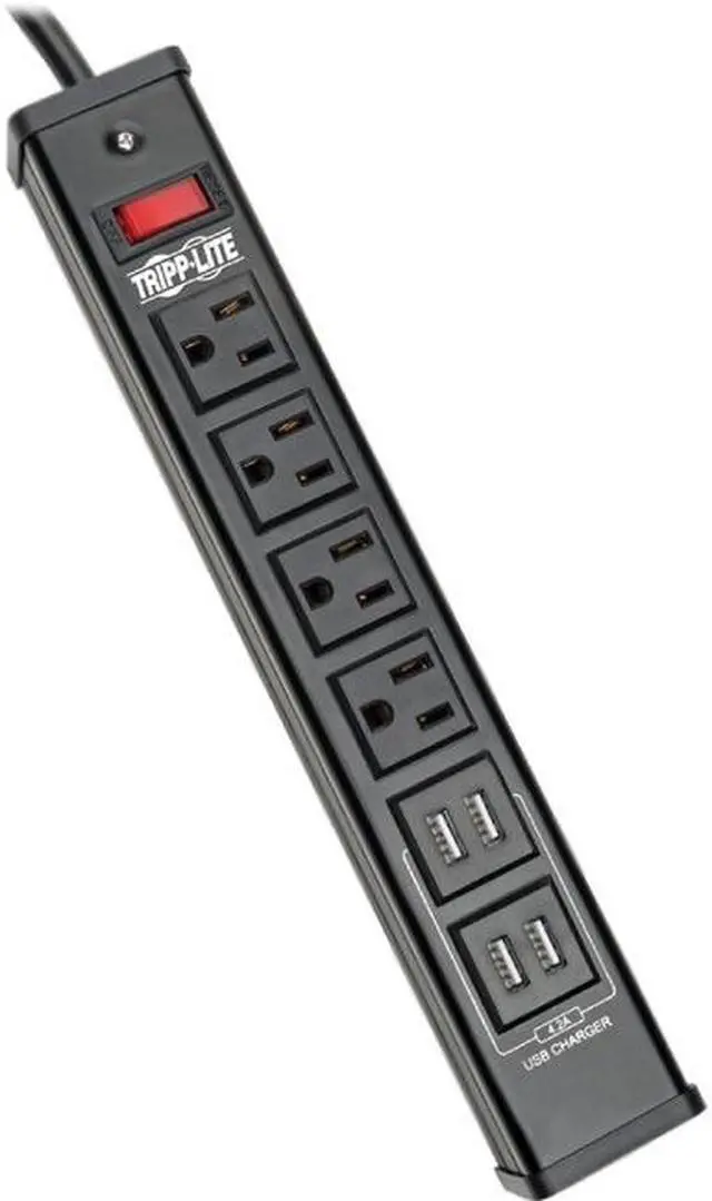 Alt view image 5 of 10 - TRIPP LITE TLM446USBB 6.0 Feet 4 Outlets 450 Joules Surge Protector with Metal Housing