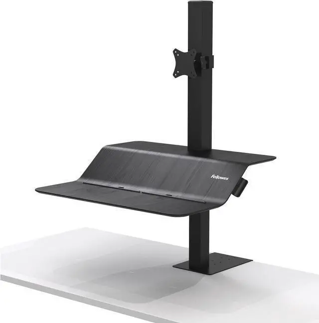 Alt view image 9 of 20 - Fellowes 8080101 Lotus Ve Sit-Stand Workstation - Desk Mount For Lcd Display / Keyboard / Mouse - Wood Veneer - Black Ash