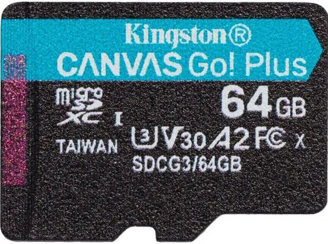 Alt view image 3 of 9 - Kingston Canvas Go! Plus 64 GB Class 10/UHS-I (U3) microSDXC - 170 MB/s Read - 70 MB/s Write