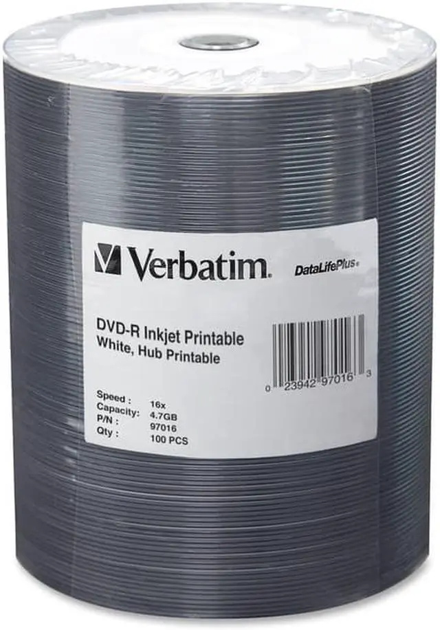 Alt view image 4 of 11 - VERBATIM CORPORATION 97016 100PK DVD-R 16X 4.7GB WHITE