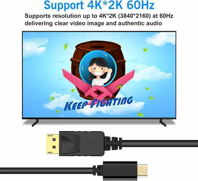 Alt view image 5 of 6 - 4K 60Hz USB-C to DisplayPort Cable Converter Adapter Type C to DP Cord 6ft/1.8m