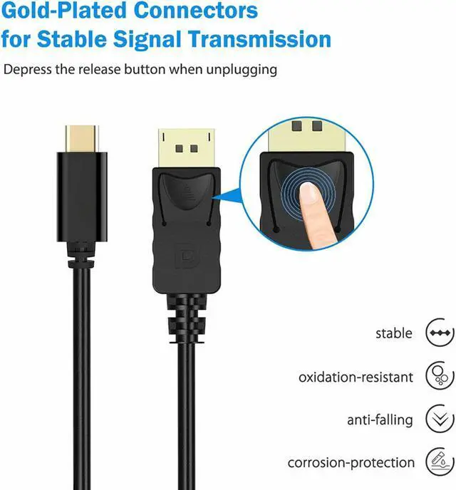 Alt view image 6 of 6 - 4K 60Hz USB-C to DisplayPort Cable Converter Adapter Type C to DP Cord 6ft/1.8m