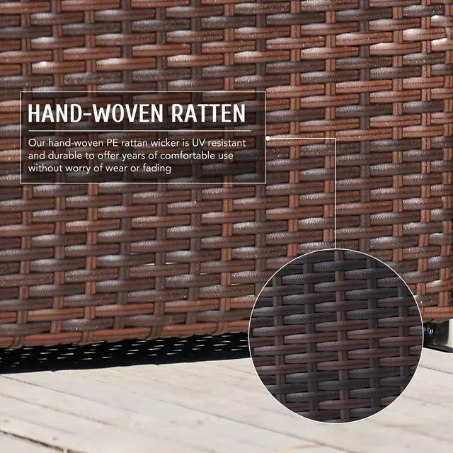 Alt view image 6 of 6 - 5pc Rattan Wicker Outdoor Furniture Set Sectional Sofa Coffee Table Walnut Blue