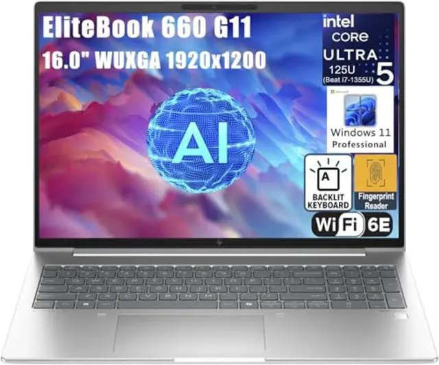 Alt view image 2 of 5 - HP EliteBook 660 G11 Laptop (2024) Touch | 16" 1920x1080 FHD | Core Ultra 5 - 125U - 2TB SSD Hard Drive - 4GB RAM | 12 cores @ 4.3 GHz Win 11 Pro Black