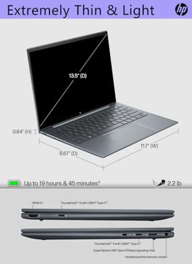 Alt view image 5 of 5 - HP Dragonfly Pro Laptop (2023) | 14" 1920x1200 FHD+ | Core i5 - 1235U - 512GB SSD Hard Drive - 12GB RAM | 10 cores @ 4.4 GHz Win 11 Pro Black