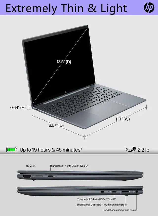 Alt view image 4 of 5 - HP Dragonfly Pro Laptop (2023) | 14" 1920x1200 FHD+ | Core i5 - 1235U - 512GB SSD Hard Drive - 12GB RAM | 10 cores @ 4.4 GHz Win 11 Pro Black