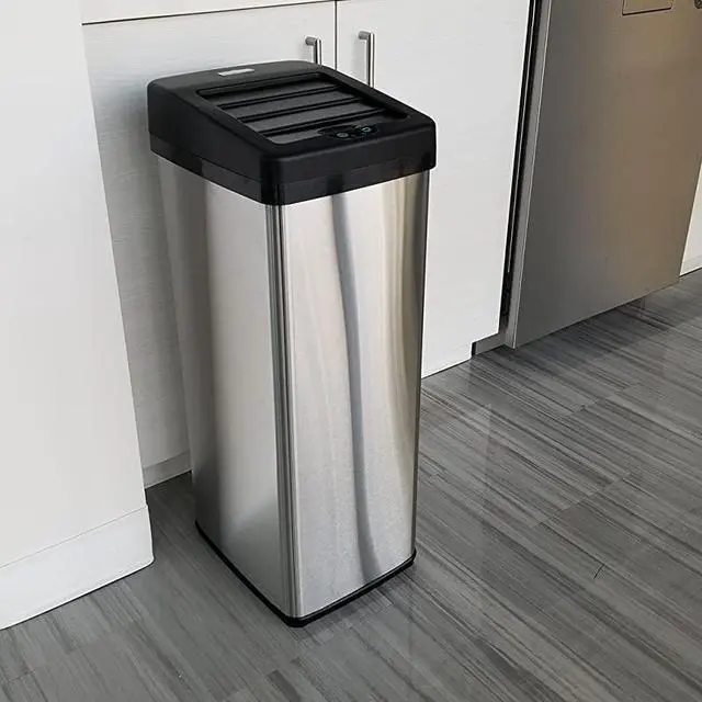 Alt view image 5 of 6 - 14 Gallon and 2.5 Gallon Sensor Trash Cans with AbsorbX Odor Control System, Kitchen and Bathroom Automatic Garbage Bins, Combo, Stainless Steel/Stainless Steel