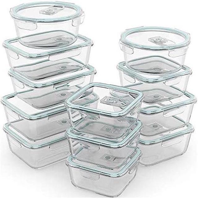 24 Pc Glass Food Storage Containers Airtight Lids Microwave/Oven/Freezer &  Dishwasher Safe - Steam Release Valve BPA/ PVC-Free -Small & Large Reusable  Round, Square & Rectangle Bento Containers 