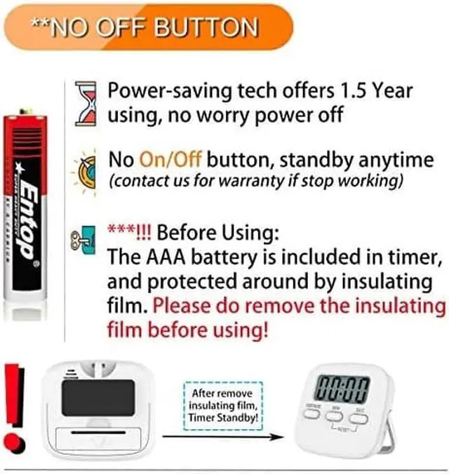 Alt view image 5 of 7 - Kitchen Timer for Cooking, Digital Timer for Kids, Egg Timer, Magnetic Stopwatch Clock Timer for Classroom, Teacher, Study, Exercise, Oven, Baking, Desk - AAA Battery Included - 2 Pack