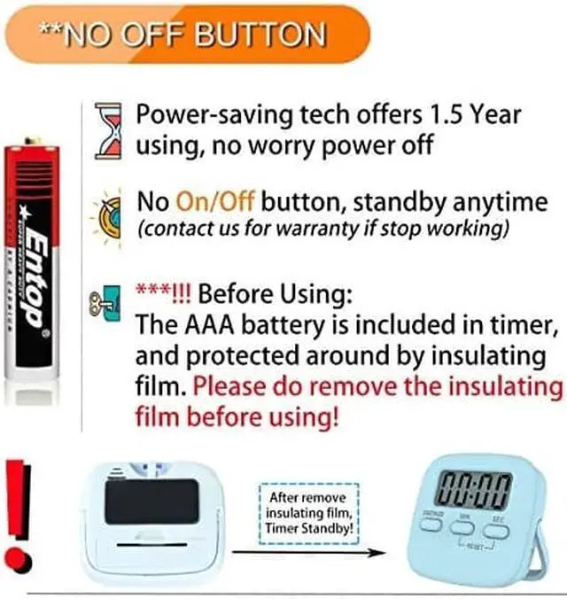 Alt view image 5 of 7 - Kitchen Timer for Cooking, Digital Timer for Kids, Egg Timer, Magnetic Stopwatch Clock Timer for Classroom, Teacher, Study, Exercise, Oven, Baking, Desk - AAA Battery Included - 2 Pack