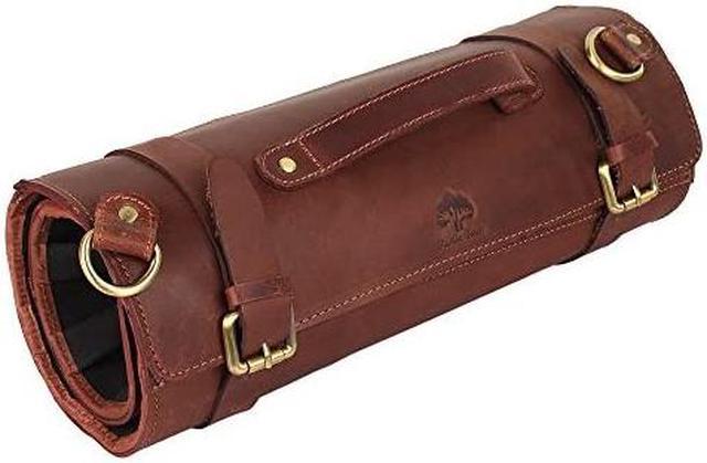 Leather Chef Knife Roll Case, Adjustable/Removable Shoulder Strap