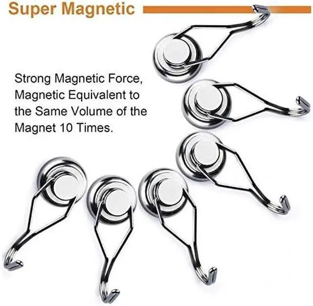 Alt view image 2 of 8 - 60LBS Swivel Swing Magnetic Hooks, Neodymium Magnet Hooks - Great for Your Refrigerator and Other Magnetic Surfaces 67.5mm(2.66in) in Length - Pack of 8