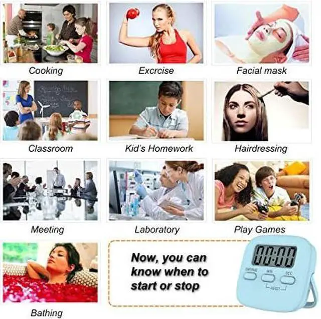 Alt view image 2 of 7 - Kitchen Timer for Cooking, Digital Timer for Kids, Egg Timer, Magnetic Stopwatch Clock Timer for Classroom, Teacher, Study, Exercise, Oven, Baking, Desk - AAA Battery Included - 2 Pack