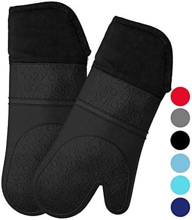 (1 Pair) Silicone Black Oven Mitts - Heat Resistant Silicone, Flexible Oven  Mittens with Quilted Liner - Kitchen Cooking Mittens Protect Hands from