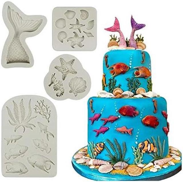 Marine Theme Cake Fondant Mold - Seaweed Fish Seashell Coral Mermaid Tail  Silicone Mold for Mermaid Theme Cake Decoration Chocolate Candy Polymer  Clay Cupcake Cookie Jelly Sugar Craft 