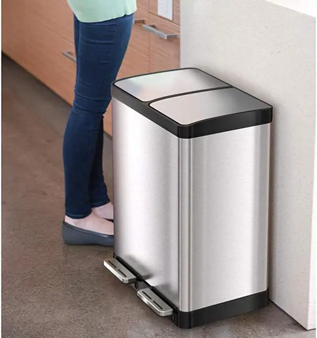 Alt view image 2 of 6 - 16 Gallon Kitchen Dual Step Trash Can & Recycle Bin, Stainless Steel, includes 2 x 8 Gallon (30L) Removable Inner Buckets, Soft Close Lid and Airtight, for Home, Office, Business