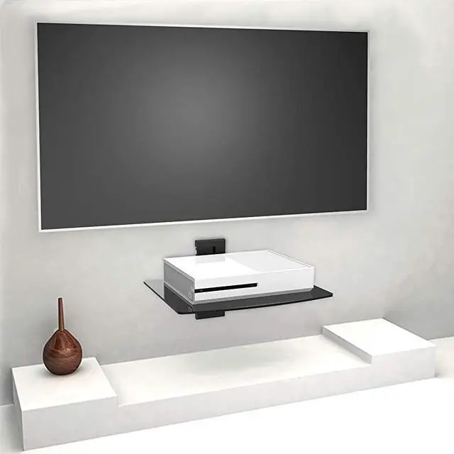 Alt view image 2 of 6 - Floating Entertainment Center Shelves, Holds Up to 17.6lbs, TV Shelf with Strengthened Tempered Glasses for DVD Players, Cable Boxes, Games Consoles, TV Accessories (CS201B), 1 Shelf, Black