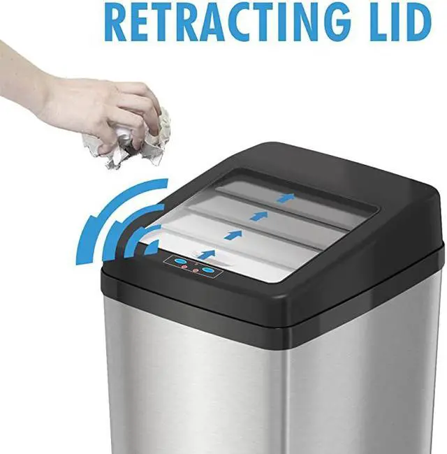 Alt view image 2 of 6 - 14 Gallon and 2.5 Gallon Sensor Trash Cans with AbsorbX Odor Control System, Kitchen and Bathroom Automatic Garbage Bins, Combo, Stainless Steel/Stainless Steel