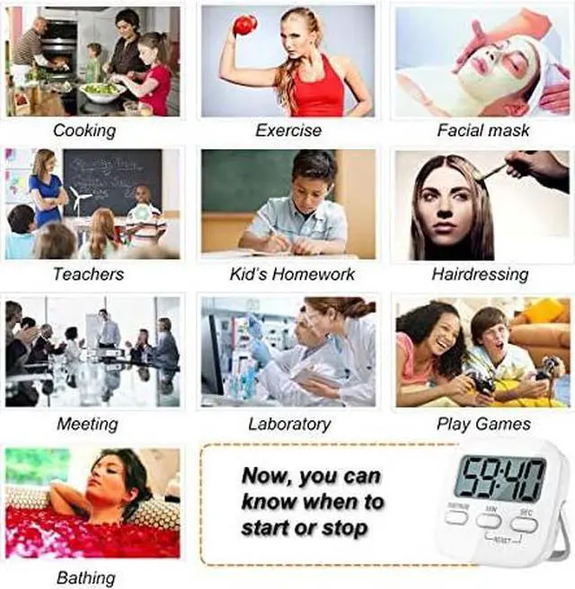 Alt view image 2 of 7 - Kitchen Timer for Cooking, Digital Timer for Kids, Egg Timer, Magnetic Stopwatch Clock Timer for Classroom, Teacher, Study, Exercise, Oven, Baking, Desk - AAA Battery Included - 2 Pack