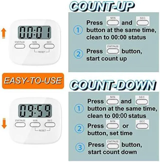 Alt view image 4 of 7 - Kitchen Timer for Cooking, Digital Timer for Kids, Egg Timer, Magnetic Stopwatch Clock Timer for Classroom, Teacher, Study, Exercise, Oven, Baking, Desk - AAA Battery Included - 2 Pack
