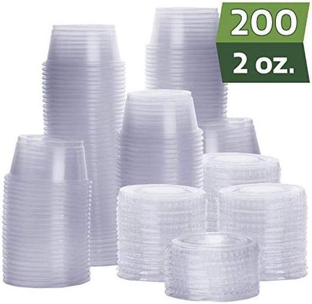 200 Sets - 2 oz. Small Plastic Containers with Lids, Jello Shot