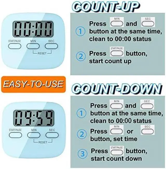 Alt view image 4 of 7 - Kitchen Timer for Cooking, Digital Timer for Kids, Egg Timer, Magnetic Stopwatch Clock Timer for Classroom, Teacher, Study, Exercise, Oven, Baking, Desk - AAA Battery Included - 2 Pack