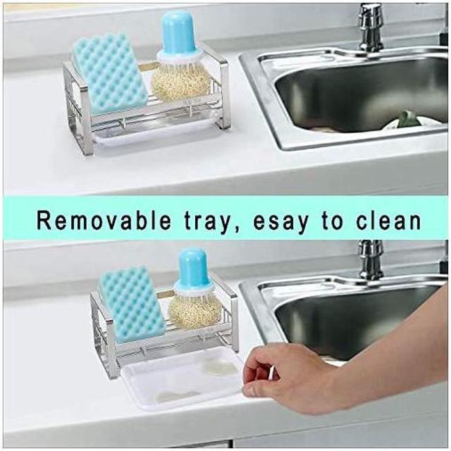 DMJWAN Kitchen Sink Caddy Sponge Holder Sink Caddy Organizer, 304 Stainless Steel Holder for Sink,Countertop with Removable Drain Tray with