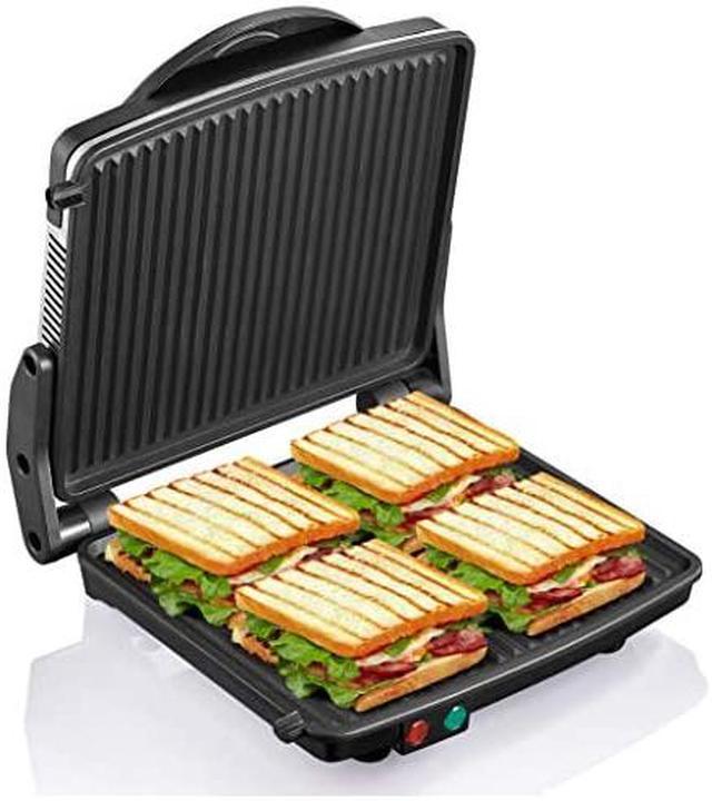 Panini Press Grill, Gourmet Sandwich Maker Non-Stick Coated Plates 11" x 9.8", Opens 180 to Fit Any Type or Size of Food, Stainless Steel Surface and Removable Drip Tray, 4 Slice