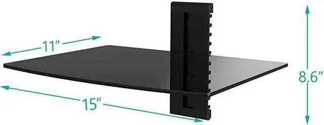 Alt view image 5 of 6 - Floating Entertainment Center Shelves, Holds Up to 17.6lbs, TV Shelf with Strengthened Tempered Glasses for DVD Players, Cable Boxes, Games Consoles, TV Accessories (CS201B), 1 Shelf, Black
