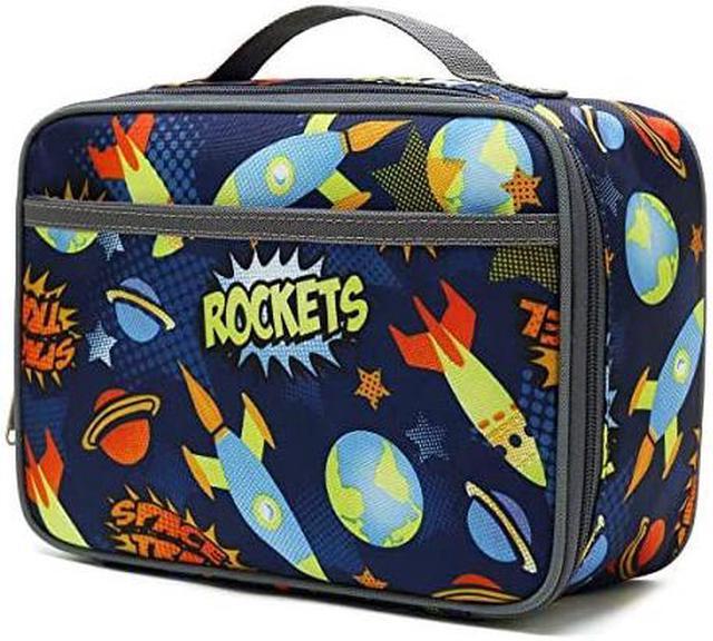 Kids Lunch box Insulated Soft Bag Mini Cooler Back to School Thermal Meal  Tote Kit for Girls, Boys,Women,Men by ,Outer Space Rocket Ships in Dark  Navy Blue 