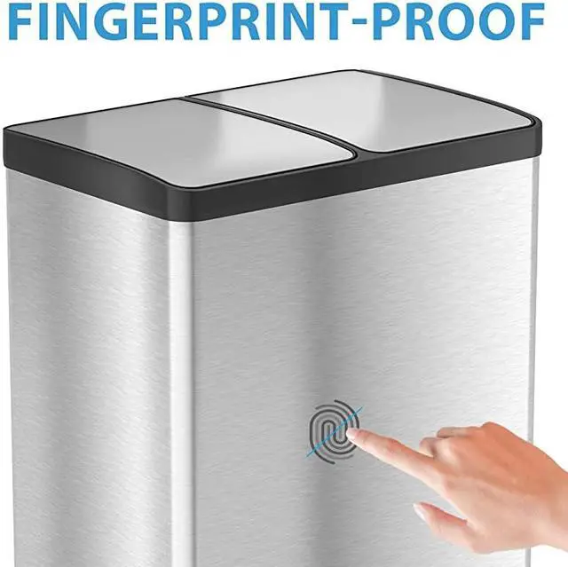 Alt view image 5 of 6 - 16 Gallon Kitchen Dual Step Trash Can & Recycle Bin, Stainless Steel, includes 2 x 8 Gallon (30L) Removable Inner Buckets, Soft Close Lid and Airtight, for Home, Office, Business