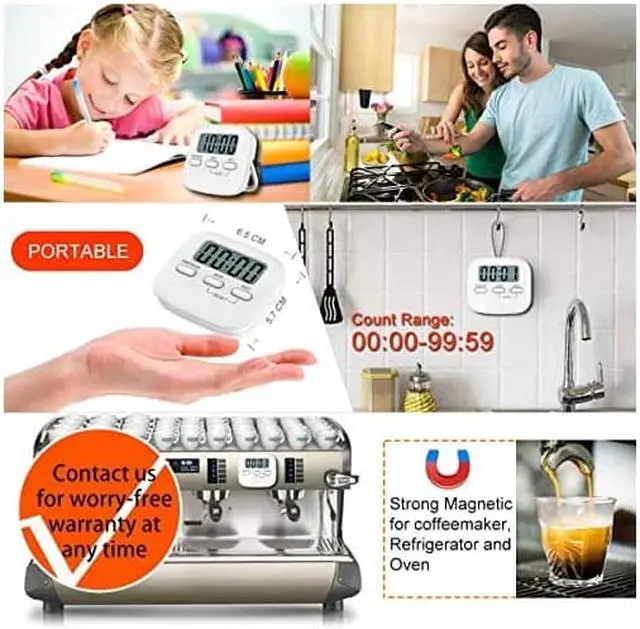 Alt view image 7 of 7 - Kitchen Timer for Cooking, Digital Timer for Kids, Egg Timer, Magnetic Stopwatch Clock Timer for Classroom, Teacher, Study, Exercise, Oven, Baking, Desk - AAA Battery Included - 2 Pack