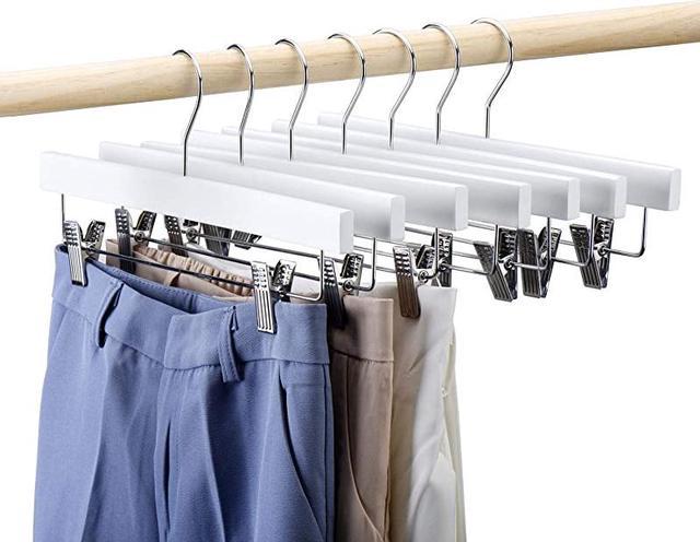 Amber Home White Wooden Pants Skirts Hangers 24 Pack, Solid Wood Trousers  Bottom Hanger with 2-Adjustable Clips, Clips Hangers for Slacks, Jeans,  Shorts (White, 24 Pack) | Bigbigmart.com