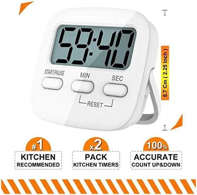 Alt view image 3 of 7 - Kitchen Timer for Cooking, Digital Timer for Kids, Egg Timer, Magnetic Stopwatch Clock Timer for Classroom, Teacher, Study, Exercise, Oven, Baking, Desk - AAA Battery Included - 2 Pack
