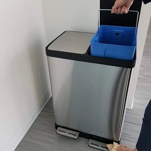 Alt view image 3 of 6 - 16 Gallon Kitchen Dual Step Trash Can & Recycle Bin, Stainless Steel, includes 2 x 8 Gallon (30L) Removable Inner Buckets, Soft Close Lid and Airtight, for Home, Office, Business