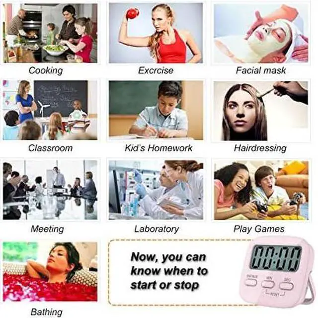 Alt view image 2 of 7 - Kitchen Timer for Cooking, Digital Timer for Kids, Egg Timer, Magnetic Stopwatch Clock Timer for Classroom, Teacher, Study, Exercise, Oven, Baking, Desk - AAA Battery Included - 2 Pack