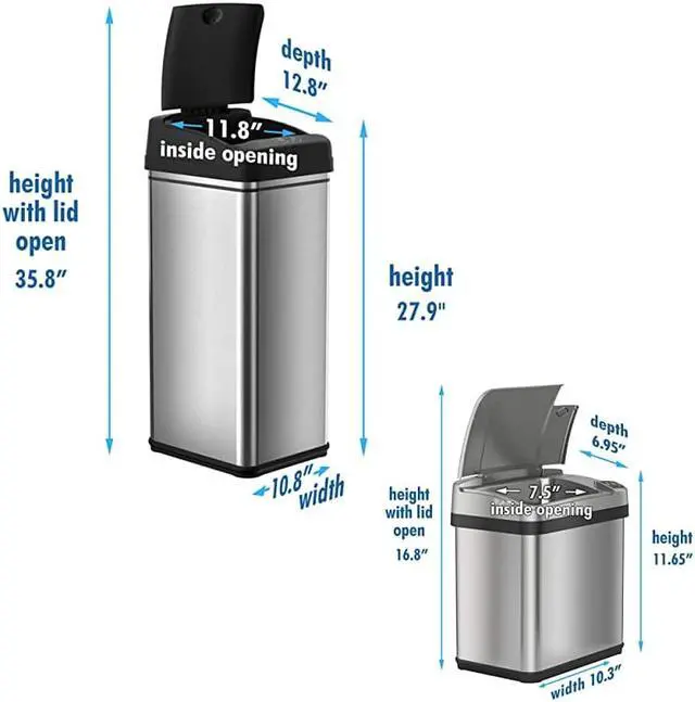 Alt view image 6 of 6 - 13 Gallon and 2.5 Gallon Automatic Touchless Sensor Kitchen Cans with Odor Control System, Stainless Steel, Includes 1 Waterproof Reusable “TRASH” Vinyl Sticker