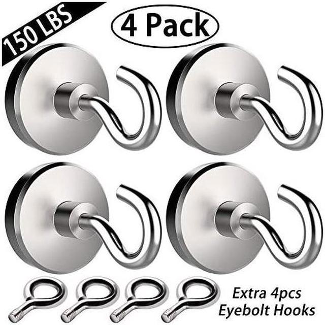 150LBS Magnetic Hooks with 4 Eyebolt Hooks Neodymium Rare Earth Fishing  Magnets Heavy Duty Super Strong Powerful Industrial Eyes Ceiling Hooks for  Refrigerator Locker Cruise Cabins 4 Pack 