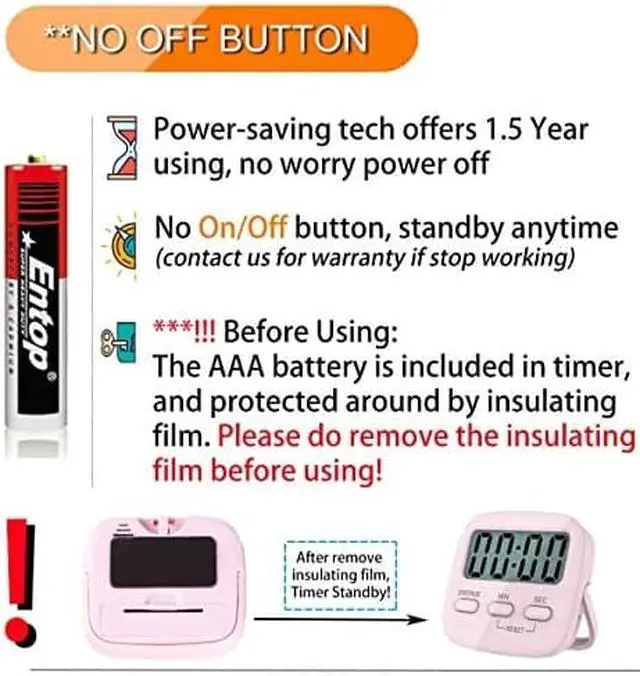 Alt view image 6 of 7 - Kitchen Timer for Cooking, Digital Timer for Kids, Egg Timer, Magnetic Stopwatch Clock Timer for Classroom, Teacher, Study, Exercise, Oven, Baking, Desk - AAA Battery Included - 2 Pack