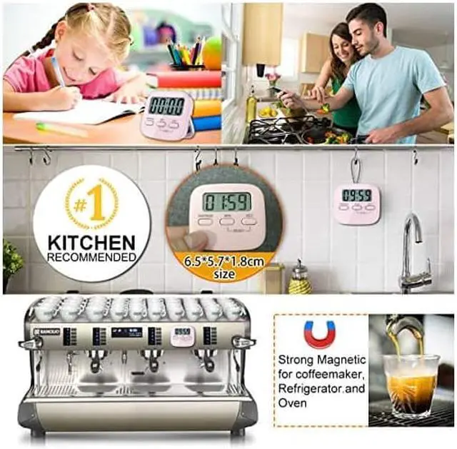 Alt view image 7 of 7 - Kitchen Timer for Cooking, Digital Timer for Kids, Egg Timer, Magnetic Stopwatch Clock Timer for Classroom, Teacher, Study, Exercise, Oven, Baking, Desk - AAA Battery Included - 2 Pack