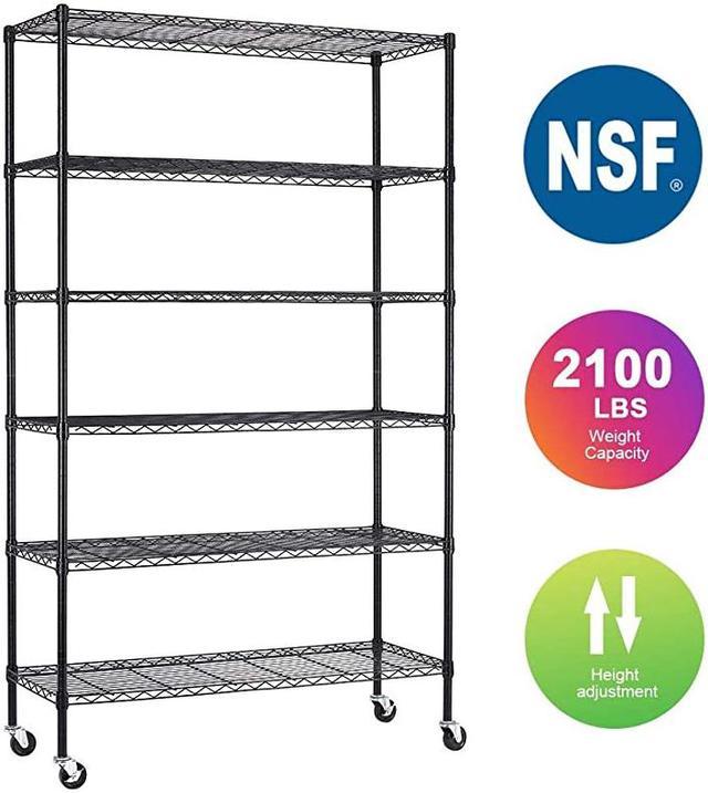 6 Tier NSF Wire Shelf Shelving Unit, 18 x 48 x 82 In 6000lbs Capacity Heavy  Duty Adjustable Storage Metal Rack with Wheels/Leveling Feet & Shelf