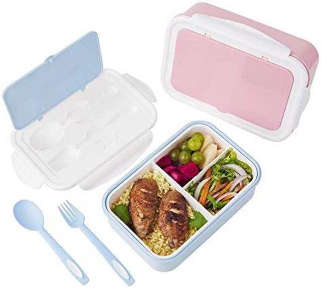 PACK Lunch Containers For Kids & Adults, Bento box with Spoon & Fork, Reusable 3-Compartment Divided Food Storage Container Boxes, On-the-Go Meal  and Snack Packing(Pink+Blue) 