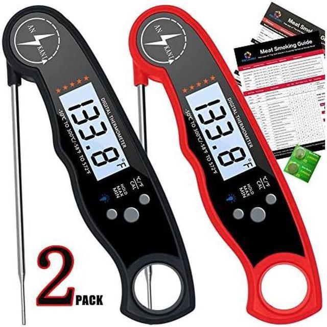 Instant Read Digital Meat Thermometer (2 Pack) Waterproof Kitchen Cooking  Food Thermometer with Probe Backlight & Calibration,Best Quick Grill Meat  Thermometer for Grilling BBQ Smoker Chefs 